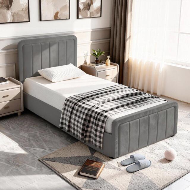 Comfy Living Brushed Velvet Gas Lift Bed with Mattress - image 1