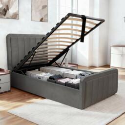 Comfy Living Brushed Velvet Gas Lift Bed with Mattress - thumbnail 3