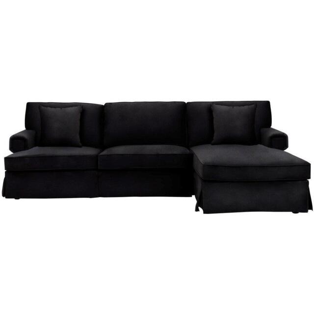 Fifty Five South Ralph Three Seat Black Velvet Right Chaise Sofa - image 1
