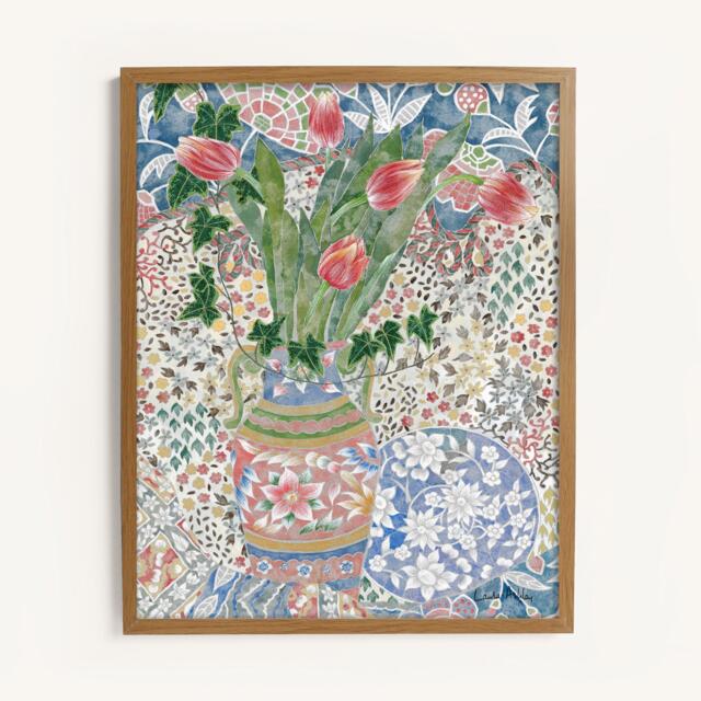 Laura Ashley Abstract Tulips Print in a Wood Frame - image 1