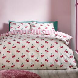 Catherine Lansfield Disco Cherries Stripes Reversible Duvet Cover Set - thumbnail 2