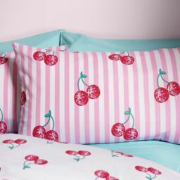 Catherine Lansfield Disco Cherries Stripes Reversible Duvet Cover Set - thumbnail 3