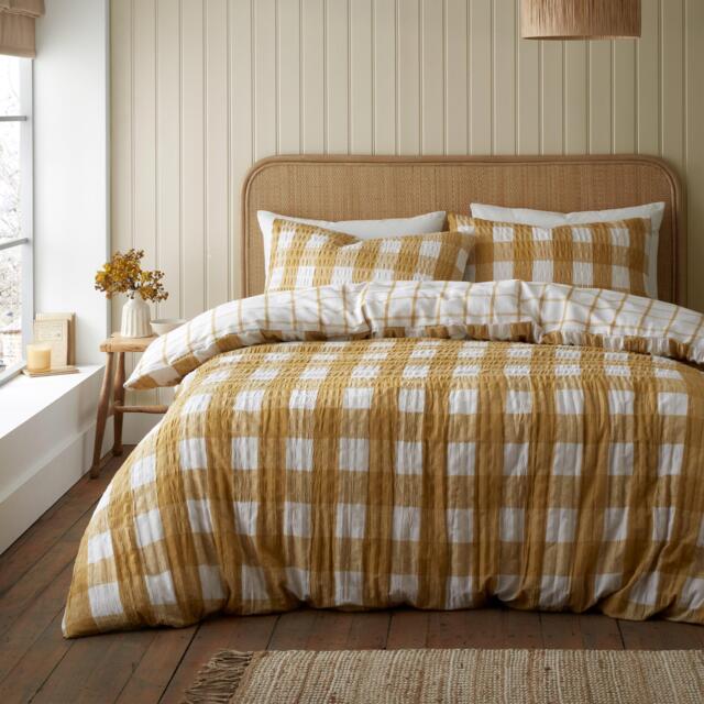 Catherine Lansfield Brushed Seersucker Gingham Duvet Cover Set