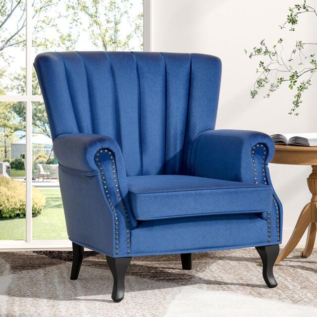 Kabinet UK Blue Vintage Old-fashion Velvet Wing Back Armchair - image 1