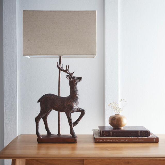 K Living Stag Red Copper Resin Table Lamp with Linen Shade - image 1