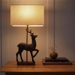 K Living Stag Red Copper Resin Table Lamp with Linen Shade - thumbnail 2