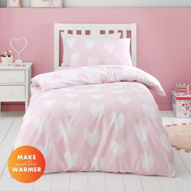 Catherine Lansfield Brushed Cotton Hearts Reversible Duvet Cover Set - image 1
