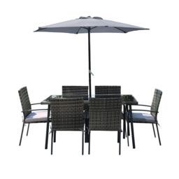 Linea 8-Piece Glass Top Rattan Weather Resistant Garden Dining Set - thumbnail 2