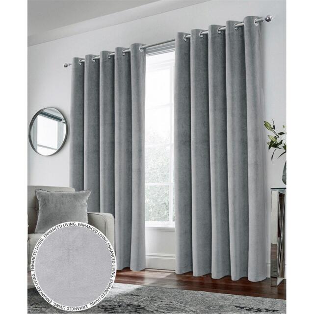 Enhanced Living Hampton Grey Velvet Blackout Thermal Ring Curtain - image 1
