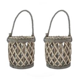 JVL Luna Natural Willow Wood Lantern With Braided