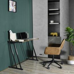 FurnitureR Computer Desk Black Metal Frame Writing Table - thumbnail 2