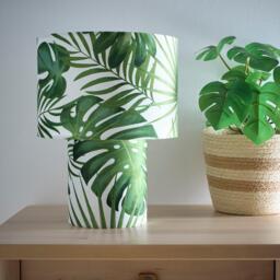 K Living Kobe Green Leaves Printed Velvet Table Lamp