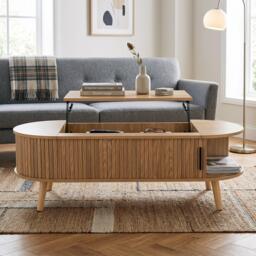 Urban Meuble Lift Up Oval Coffee Table With Hidden Storage - thumbnail 3