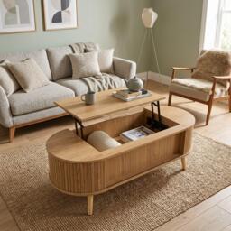 Urban Meuble Lift Up Oval Coffee Table With Hidden Storage - thumbnail 2