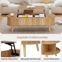 Urban Meuble Lift Up Oval Coffee Table With Hidden Storage - thumbnail 8