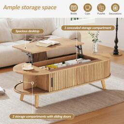 Urban Meuble Lift Up Oval Coffee Table With Hidden Storage - thumbnail 7