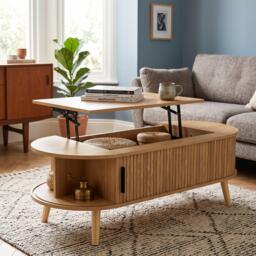 Urban Meuble Lift Up Oval Coffee Table With Hidden Storage - thumbnail 1