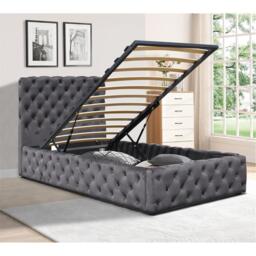 Comfy Living Tufted Fabric Gas Lift Ottoman Bed with Mattress - thumbnail 1