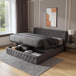 Urban Meuble Upholstered King Bed Frame with Tufted Headboard - thumbnail 1