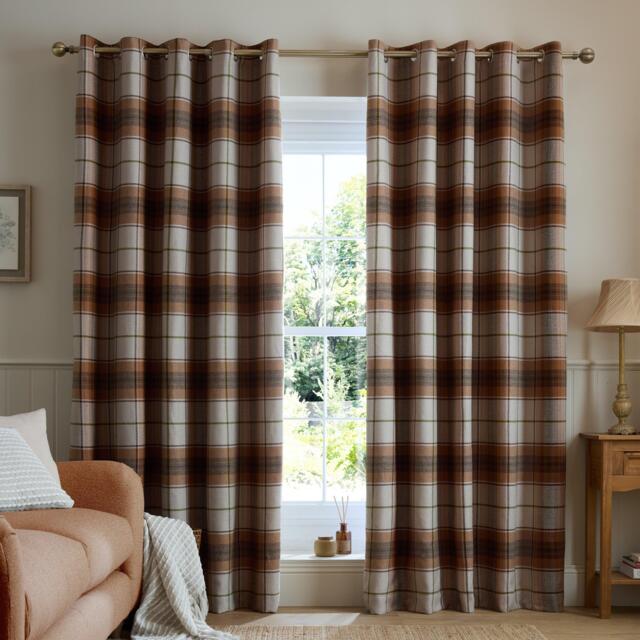 Catherine Lansfield Brushed Woven Glencoe Check Eyelet Curtains - image 1
