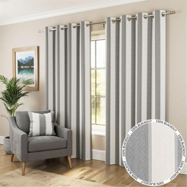 Enhanced Living Henley Woven Striped Blackout Eyelet Curtains - image 1