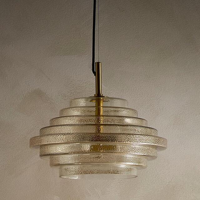 K Living Aspen 2 Light Tiered Glass Brass Light Pendant