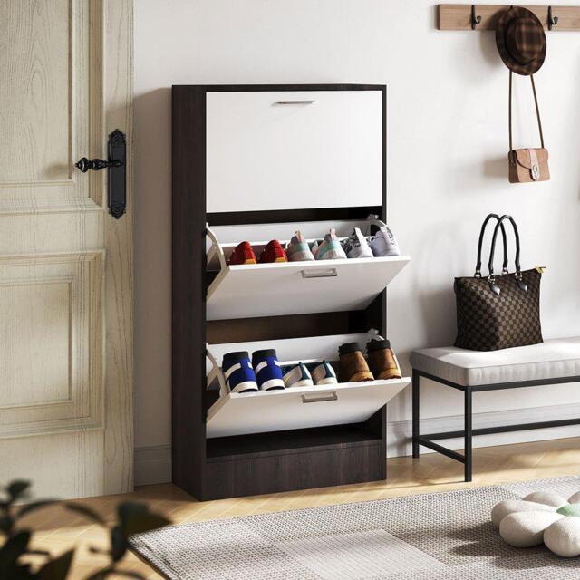 Kabinet UK 3 Layer Wooden Shoe Rack Drawer Black and White - image 1