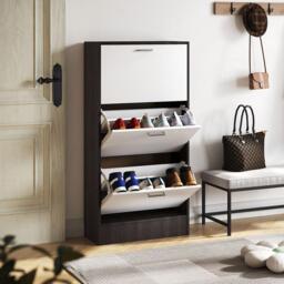 Kabinet UK 3 Layer Wooden Shoe Rack Drawer Black and White