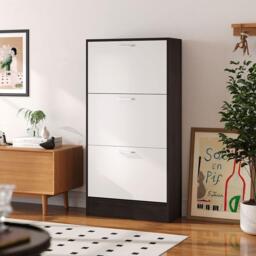 Kabinet UK 3 Layer Wooden Shoe Rack Drawer Black and White - thumbnail 2