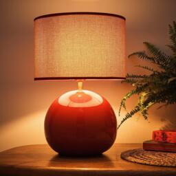 K Living Lata Red Round Glossy Ceramic Table Lamp - thumbnail 2