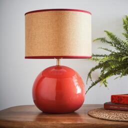 K Living Lata Red Round Glossy Ceramic Table Lamp - thumbnail 1