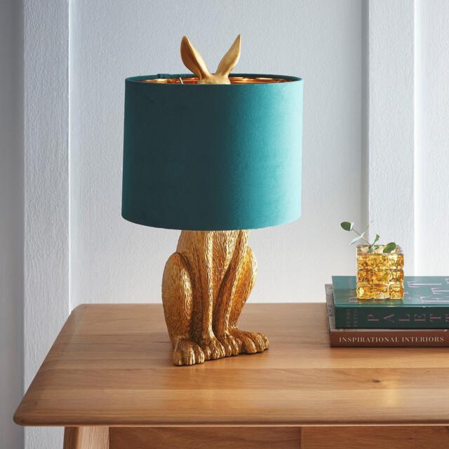 K Living Gold Rabbit Resin Table Lamp with Green Velvet Sha - image 1