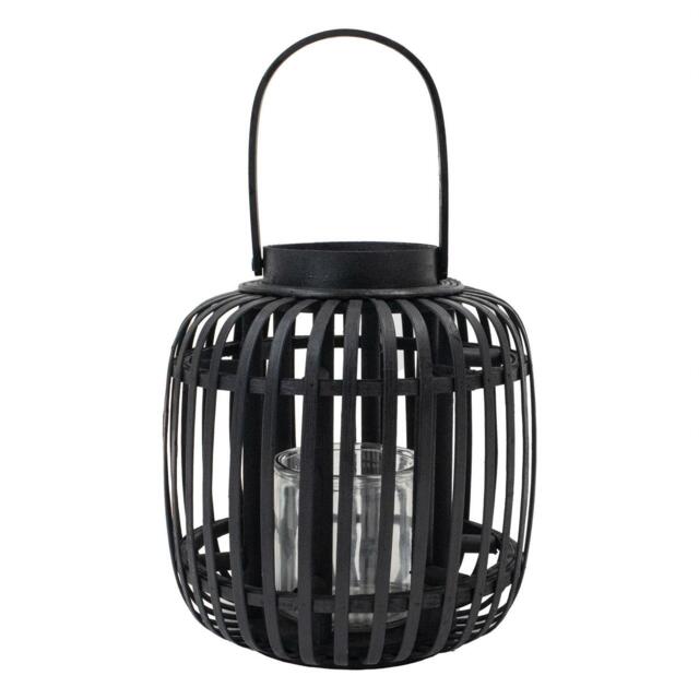 JVL Luna Natural Bamboo Lantern With Handle - Blac - image 1
