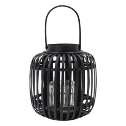 JVL Luna Natural Bamboo Lantern With Handle - Blac