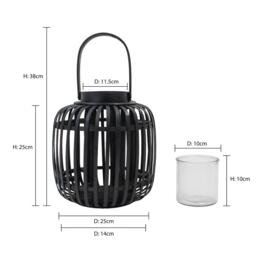 JVL Luna Natural Bamboo Lantern With Handle - Blac - thumbnail 8
