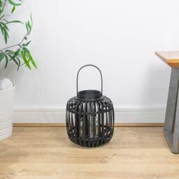JVL Luna Natural Bamboo Lantern With Handle - Blac - thumbnail 5