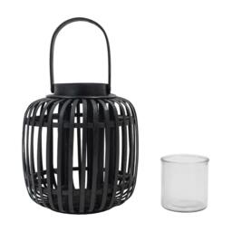 JVL Luna Natural Bamboo Lantern With Handle - Blac - thumbnail 4