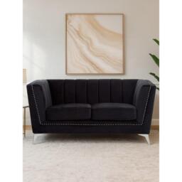 Interiors by Premier Hansa Two Seat Black Velvet Sofa - thumbnail 4