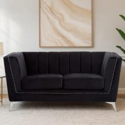 Interiors by Premier Hansa Two Seat Black Velvet Sofa