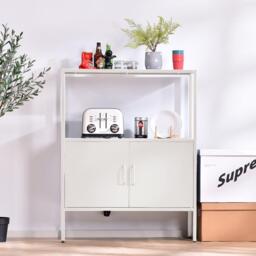 FurnitureR Metal Storage Cabinet with Open Shelf 2-Door Industrial Sideboard - thumbnail 1
