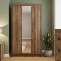 GFW Boston 3 Door Mirrored Wardrobe Knotty Oak