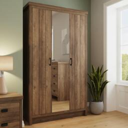GFW Boston 3 Door Mirrored Wardrobe Knotty Oak - thumbnail 2