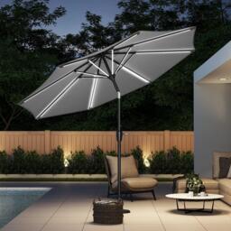 Breeins Large Solar LED Parasol Light Grey