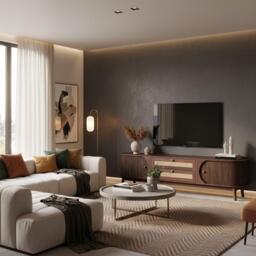 Urban Meuble Brown Wood TV Stand Rattan Panels Ample Storage - thumbnail 2