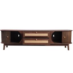 Urban Meuble Brown Wood TV Stand Rattan Panels Ample Storage - thumbnail 5