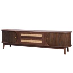 Urban Meuble Brown Wood TV Stand Rattan Panels Ample Storage - thumbnail 6