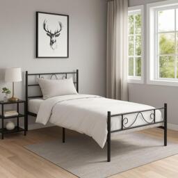 Urban Meuble Sturdy Metal Bed Frame with Elegant Headboard - thumbnail 1