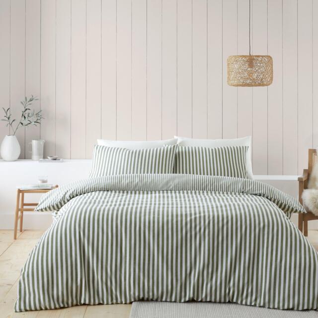 Catherine Lansfield Brushed Stripe Cotton Reversible Duvet Cover Set - image 1