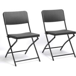 VonHaus Rimini Black Faux Rattan 2 Pack Chairs - thumbnail 1