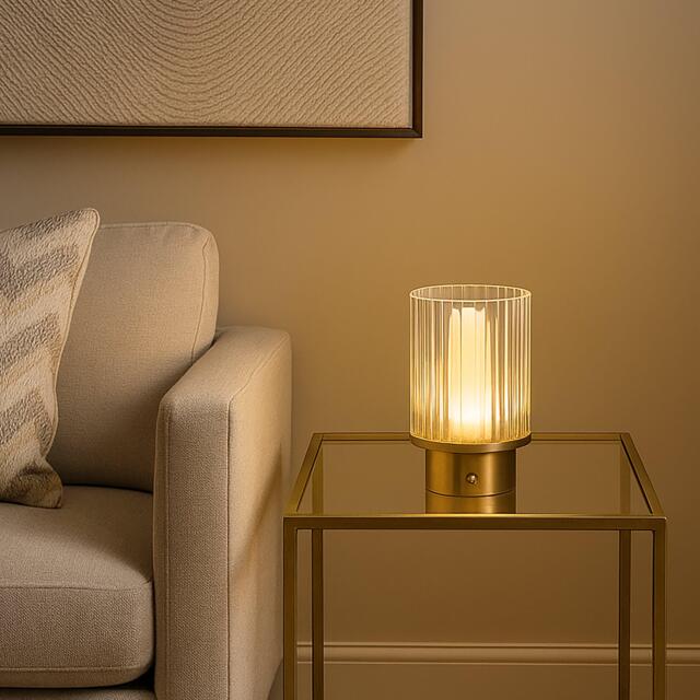 Lighting Collection Gold & Clear Glass LED Rechargeable Lamp - image 1